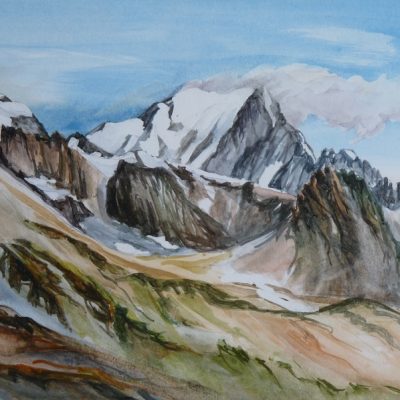 Le Mont Blanc - Versant Piémontais - , aquarelle