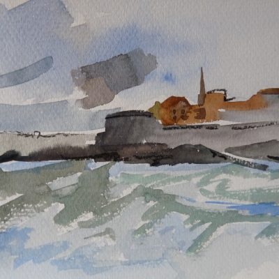 La Tour Bidouane et les remparts, aquarelle