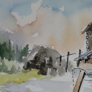 Chalets d'Aujon, aquarelle (détail)