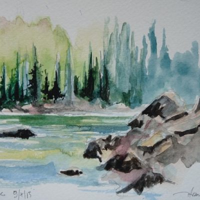 Le lac de Flaine, aquarelle