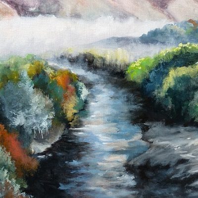 La rivière Cascapédia. Huile sur toile (50 x 65 cm).