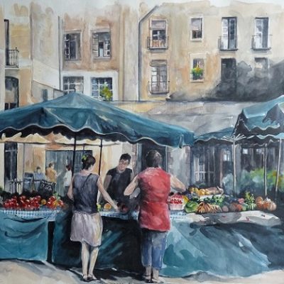 Le marché de la Boqueria, aquarelle