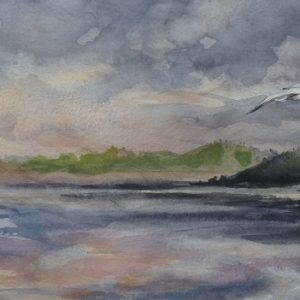 Dans la baie, aquarelle (40x20 cm).