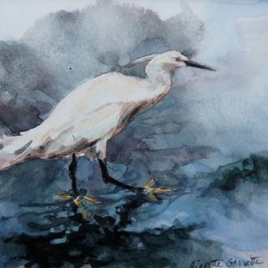 Aigrette garzette, aquarelle (12x12 cm).