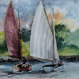 Régate matinale, aquarelle (12x12 cm).