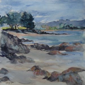 Plage des oiseaux à Beg Meil, aquarelle (30x30 cm).