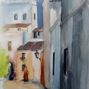 Sevilla, dans les ruelles de Santa Cruz, aquarelle.