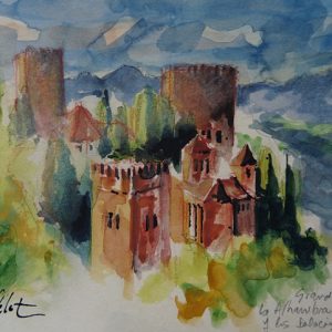 Granada, La Alhambra : les palais Nasrides, aquarelle