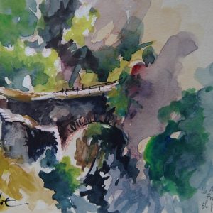 La Alpujarra, La Taha : le pont romain de Ferreirola, aquarelle