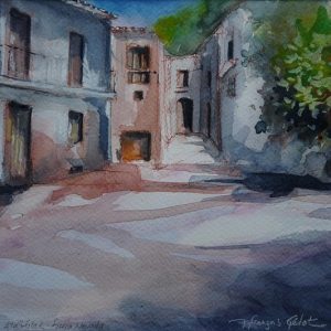 Atalbéitar (Sierra Nevada), la place du village, aquarelle