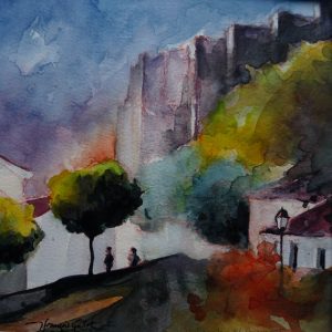 Grenade, au pied des remparts, aquarelle