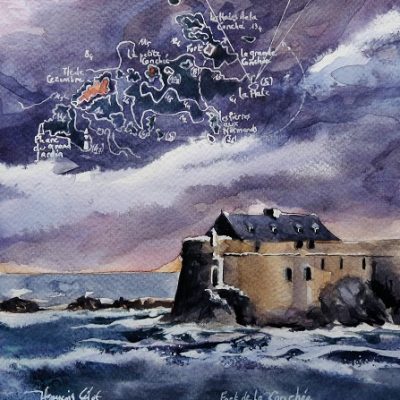 Le fort de la Conchée, aquarelle (20 x 20 cm)
