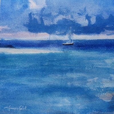 Lagon turquoise, aquarelle (20 x 20 cm)