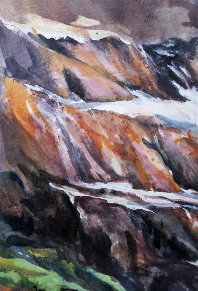 Les pentes du Mont Ruan, aquarelle