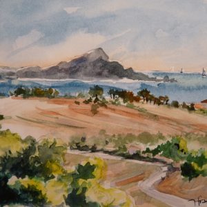 Baie de Fréjus et Pic du Cap Roux, aquarelle