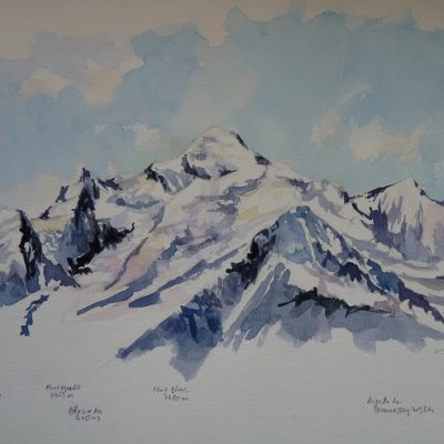 Les trois Mont-Blanc et l'Aiguille de Bionnassay, aquarelle
