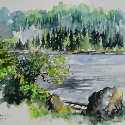 Sur les rives du Lac Gouache. Aquarelle (18 x 25 cm).