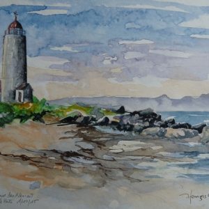 La plage du phare de l'Île Verte. Aquarelle (18 x 25 cm).